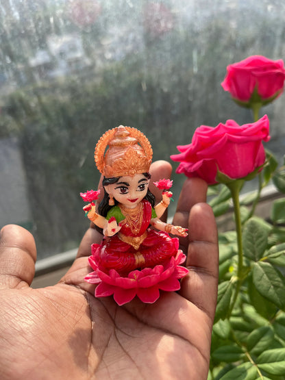 3D Printed Goddess Lakshmi Idol – Lotus Base | Home & Car Dashboard Decor | Zeeneeds Exclusive - Zeeneeds