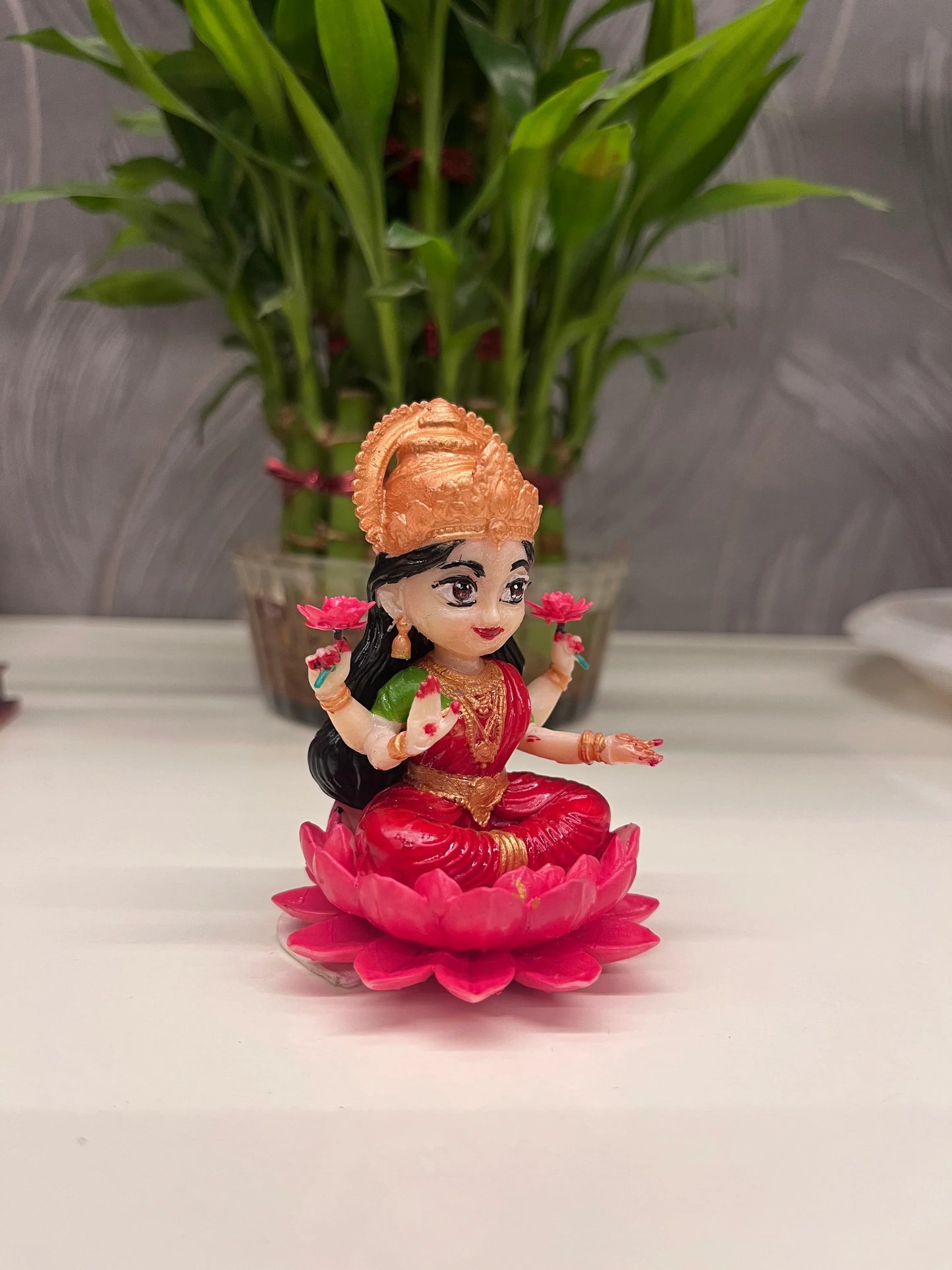 3D Printed Goddess Lakshmi Idol – Lotus Base | Home & Car Dashboard Decor | Zeeneeds Exclusive - Zeeneeds