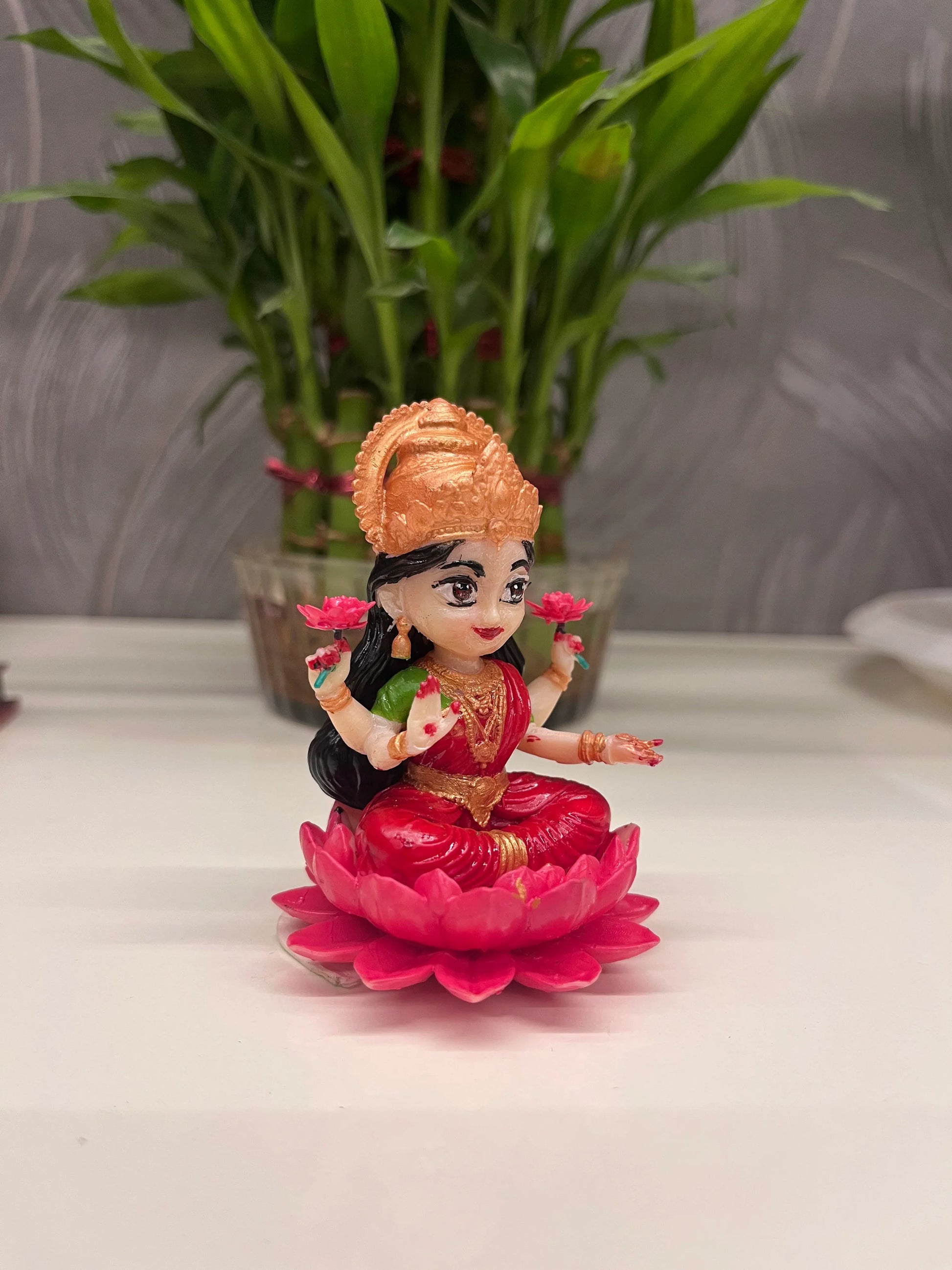 3D Printed Goddess Lakshmi Idol – Lotus Base | Home & Car Dashboard Decor | Zeeneeds Exclusive - Zeeneeds